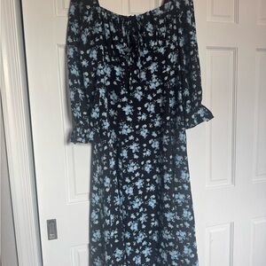 SHEIN Black and Blue Floral Long Sleeve Dress Sixe XL